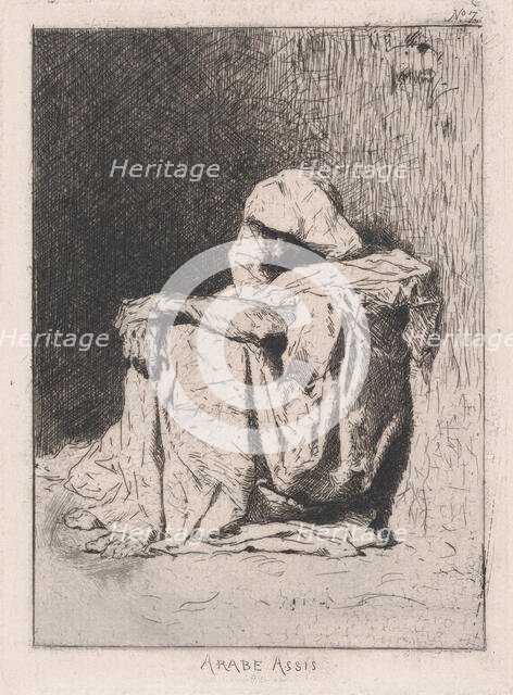 An Arabic man seated on the ground, head partly covered, 1860-62. Creator: Mariano Jose Maria Bernardo Fortuny y Carbo.