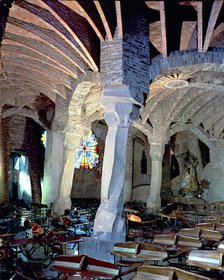 Interior of the crypt of the Church in the Colonia Guell, built between 1908 and 1915, unfinished…