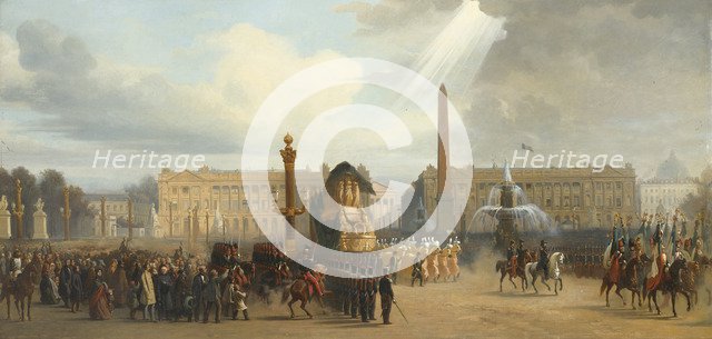 Napoleon's funeral carriage crosses the Place de la Concorde, December 15, 1840, 1844. Artist: Guiaud, Jacques (1810-1876)