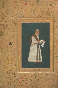 Portrait of Mulla Muhammad Khan Vali of Bijapur, Folio from the Shah Jahan Album, recto: ca. 1620. Creators: Hashim, Mir 'Ali Haravi.