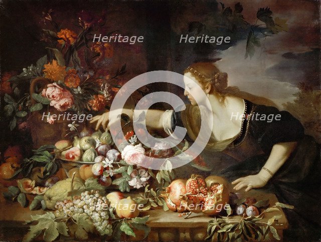 Woman taking fruit. Artist: Brueghel, Abraham (1631-1697)