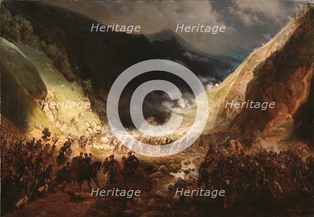 Battle of the Rothenthurm Pass, 1871. Artist: Willewalde, Gottfried (Bogdan Pavlovich) (1818-1903)