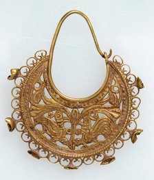 Gold Half Moon-Shaped Earring with Peacocks, Byzantine, late 6th-7th century. Creator: Unknown.