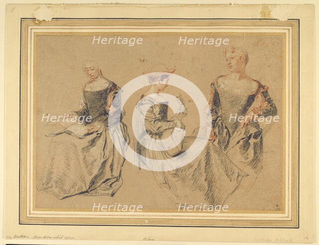 Three Studies of Seated Women, c. 1715. Creator: Jean-Antoine Watteau.