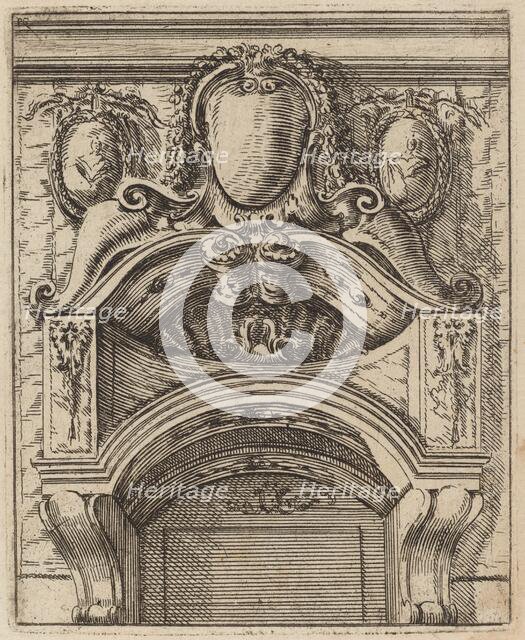 Architectural Motif with Three Shields, Two with Figures, c. 1690. Creator: Carlo Antonio Buffagnotti.