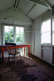 Interior of Dylan Thomas's writing shed, Laugharne, Carmarthenshire, Wales.  Artist: Tony Evans