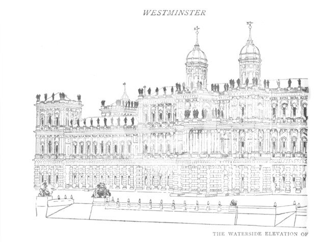 'The Waterside Elevation of Inigo Jones' Proposed Palace', c1897. Artist: William Patten.