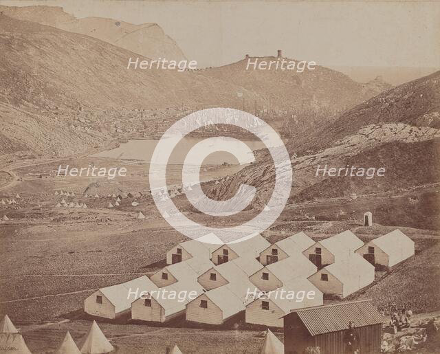 Hutted Camp with Balaclava Harbor in Distance, 1855-1856. Creator: James Robertson.