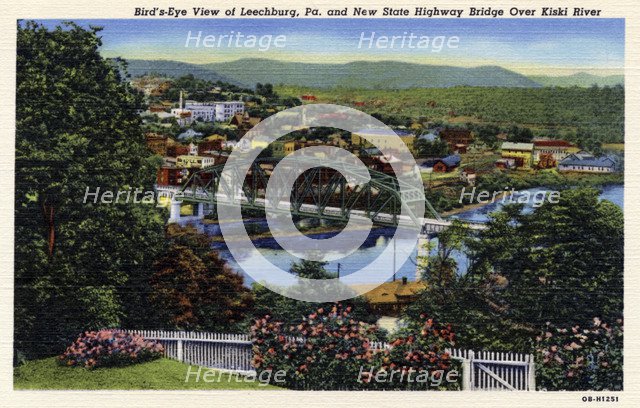 Leechburg, Pennsylvania, and the New State Highway Bridge over the Kiski River, USA, 1940. Artist: Unknown