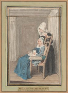 Marie Louise Petit at the Age of 105, with Her Young Nurse, 1765. Creator: Louis de Carmontelle.