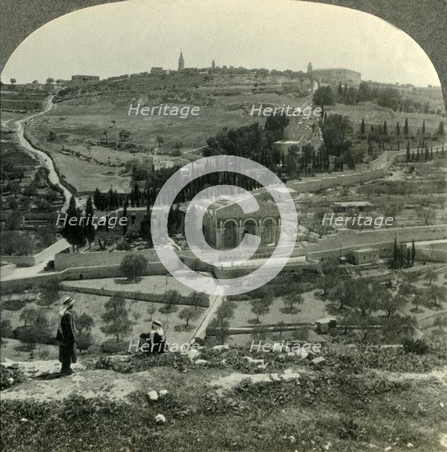 'Garden of Gethsemane and Mount of Olives from the Golden Gate, Jerusalem, Palestine', c1930s. Creator: Unknown.