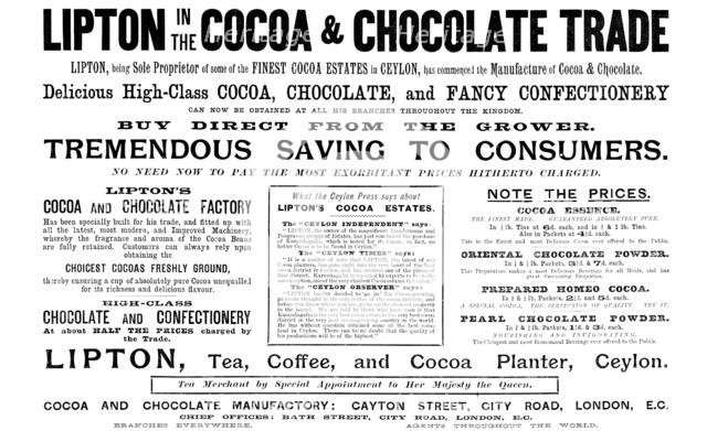 Advertisement for Lipton's tea, coffee and cocoa, 1895. Creator: Unknown.