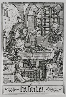 The Miser from "The Dance of Death", 1538, (1877). Creator: Unknown.