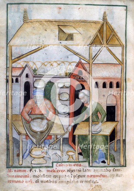 Cheese manufacture, 1390-1400. Artist: Unknown