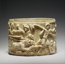 Ivory Pyx with the Triumph of Dionysos in India, Byzantine, mid-500s. Creator: Unknown.