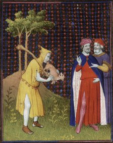 The fool of Strutt putting the tail of a small animal in his mouth, 15th century. Creator: Unknown.