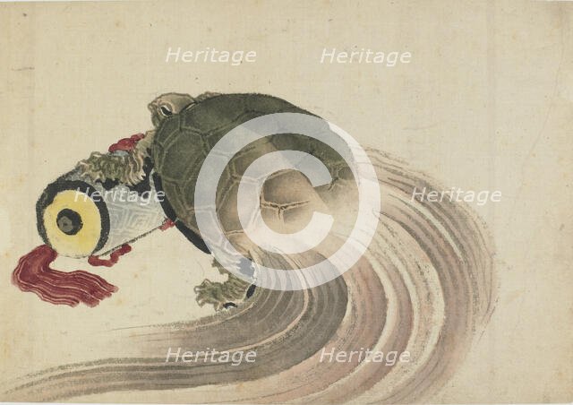 Turtle resting on a scroll, late 18th-early 19th century. Creator: Hokusai.