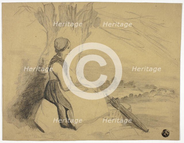 Seated Girl with Basket, 1876. Creator: Edith Langdale.