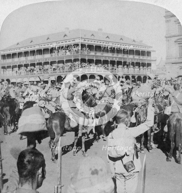 Field Marshal Lord Roberts and staff cheering the Queen, Pretoria, South Africa, 5th June 1900.Artist: Underwood & Underwood