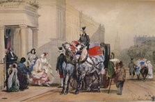'Ladies Entering Their Carriage in Belgrave Square', 19th century. Artist: Eugene Louis Lami.