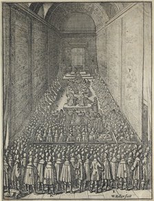 Interior of the House of Lords in session, Palace of Westminster, London, c1650. Artist: Wenceslaus Hollar.