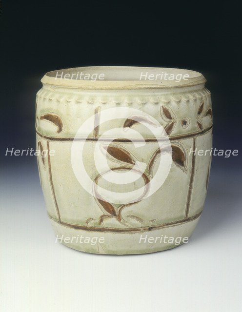 Celadon jar with floral decoration in brown slip, Thanh-hoa type, Ly dynasty, Vietnam, 12th century. Artist: Unknown
