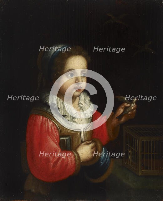 A girl with a birdcage, 1800-1899. Creator: Unknown.