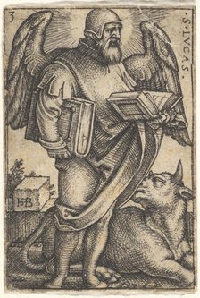Plate 3: Saint Luke with his head turned in profile to the right, a book in each hand, a b..., 1541. Creator: Sebald Beham.