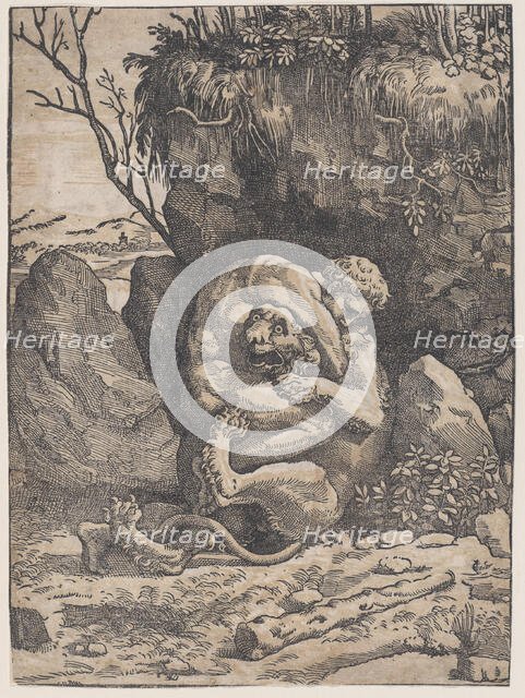 Hercules and the Nemean Lion, ca. 1517-18. Creator: Ugo da Carpi.
