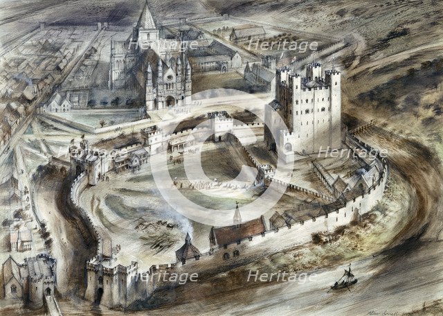 Rochester Castle, 15th century, (c1960s). Artist: Alan Ernest Sorrell.