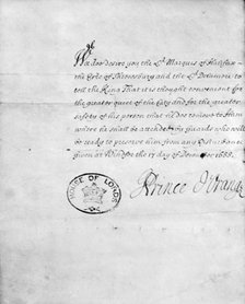 House of Lords document, signed Prince d'Orange, 1688. Artist: King William III