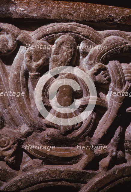 Detail of Norman Font, in 12th century Church within Porchester Castle, Hampshire, 20th century. Artist: CM Dixon.