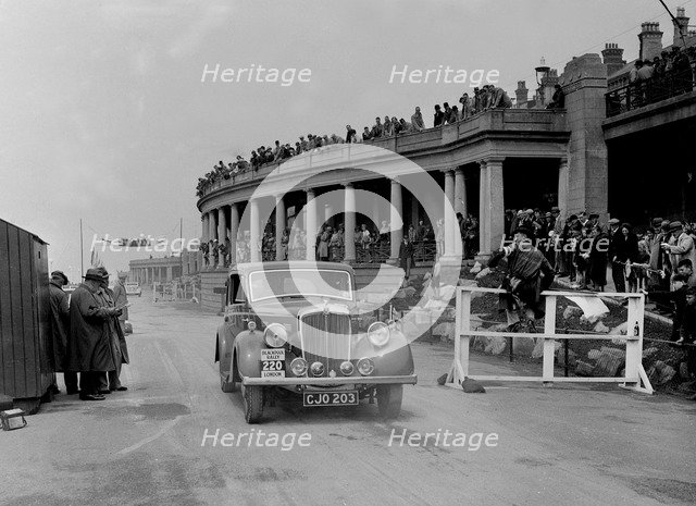 Morris Twenty of RA Bishop competing in the Blackpool Rally, 1936. Artist: Bill Brunell.
