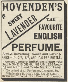 Hovenden's Sweet Lavender perfume, 1893. Artist: Unknown