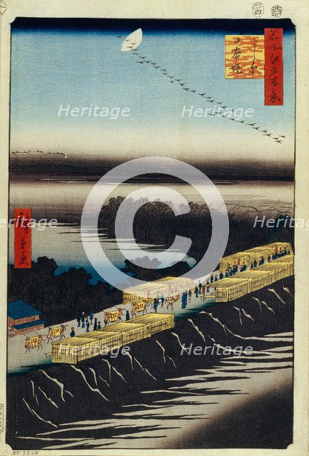 Nihon Embankment and Yoshiwara (One Hundred Famous Views of Edo), 1856-1858. Artist: Hiroshige, Utagawa (1797-1858)