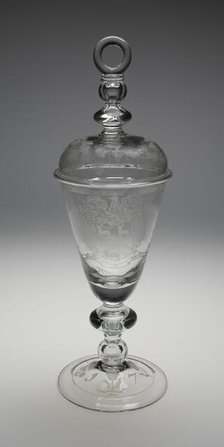 Covered Diamond-Engraved Armorial Marriage Goblet, England, c. 1700-1709. Creator: Unknown.