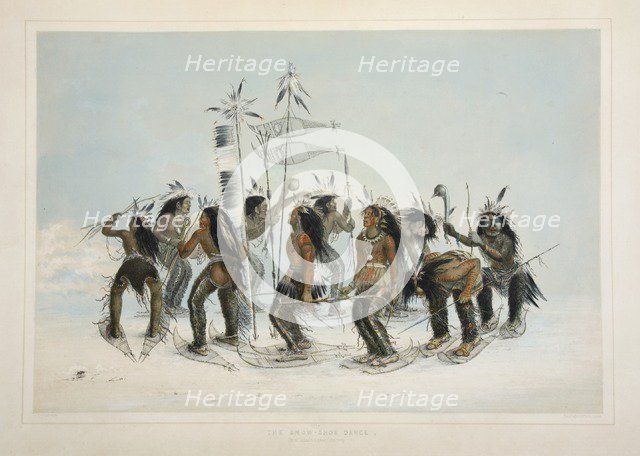 The Snow Shoe Dance, pub. 1845 (colour lithograph). Creator: George Catlin (1796 - 1872).