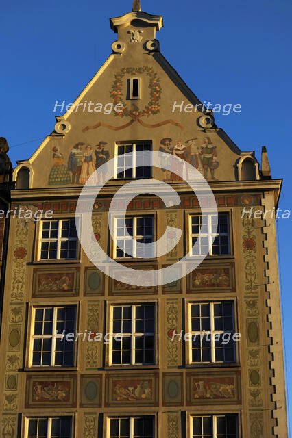 Façade detail of old burgher and merchant houses, Dlugi Targ (Long Market), Gdansk, Poland, 2015. Creator: Unknown.