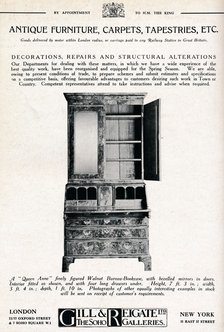 'Antique furniture, carpets, tapestries etc', 1921. Artist: Unknown.