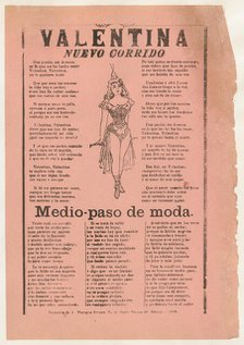 Broadsheet with two narrative love ballads, woman wearing a costume consisting..., 1915 (published). Creator: José Guadalupe Posada.