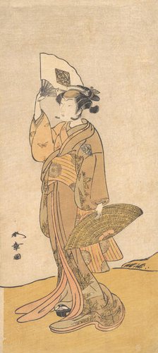 Nakamura Matsue II as a Woman Standing on a Hill, 1773. Creator: Shunsho.