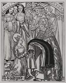 Radegund receiving the habit and being consecrated a deaconess by Medard (456-545)...1513 (1877). Creator: Unknown.