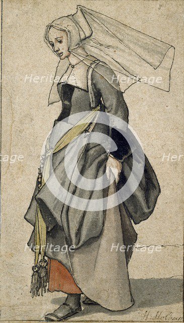 Figure of a young Englishwoman in contemporary dress, 1532-1543. Artist: Hans Holbein the Younger.