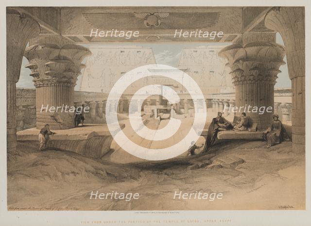Egypt and Nubia, Volume I: View from Under the Portico of the Temple of Edfou, Upper Egypt, 1847. Creator: Louis Haghe (British, 1806-1885); F.G.Moon, 20 Threadneedle Street, London.