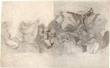 Triumph of Death: Three Skeletons Invading a Bacchanal Orchestrated by a Magician or an..., 1770-71. Creator: Henry Fuseli.