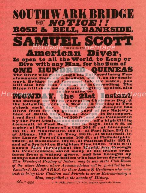 Advertisement for stunt shows by Samuel Scott, 1840, (1948).  Creator: Unknown.