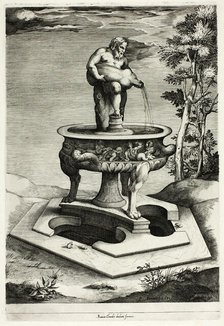 Fountain with Silenus in the Garden of the Cesi Palace near Rome, 1581. Creator: Pieter Perret.