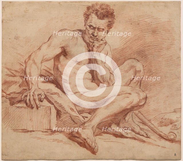 Seated Male Nude with Shepherd Staff, between 1740 and 1759. Creator: Francois Boucher.