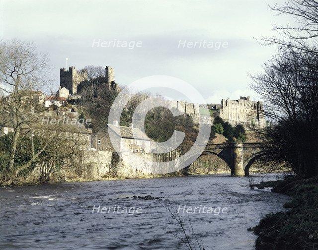 Richmond Castle and bridge from the south west, North Yorkshire, 1987. Artist: Unknown