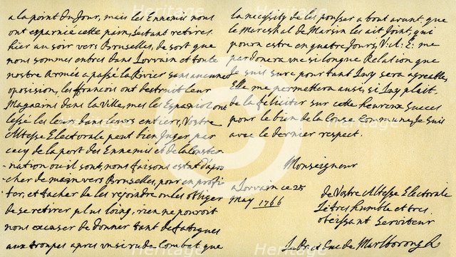 Letter from the Duke of Marlborough to the future King George I, Louvain, 25 May 1706.Artist: John Churchill, Duke of Marlborough